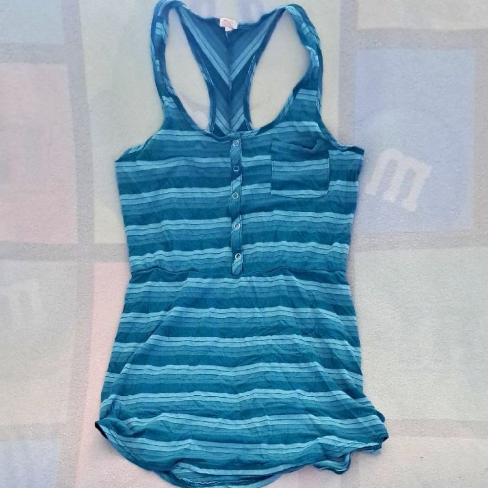Xhilaration Teal Sleeveless Fitted Buttoned Tank Top